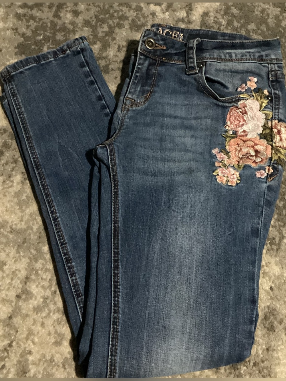 Grace in LA Jeans Blue Floral Embroidered Embellished Skinny Low Rise Size 28
